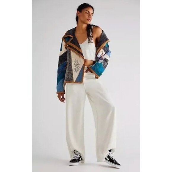 NEW Free People Leia Denim Suede Patched Moto Jacket Size XS $748 [jb] - Picture 3 of 10